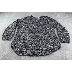 Old Navy Floral Tunic Top XL Long Sleeve Button Cuff Black Gray Womens Blouse